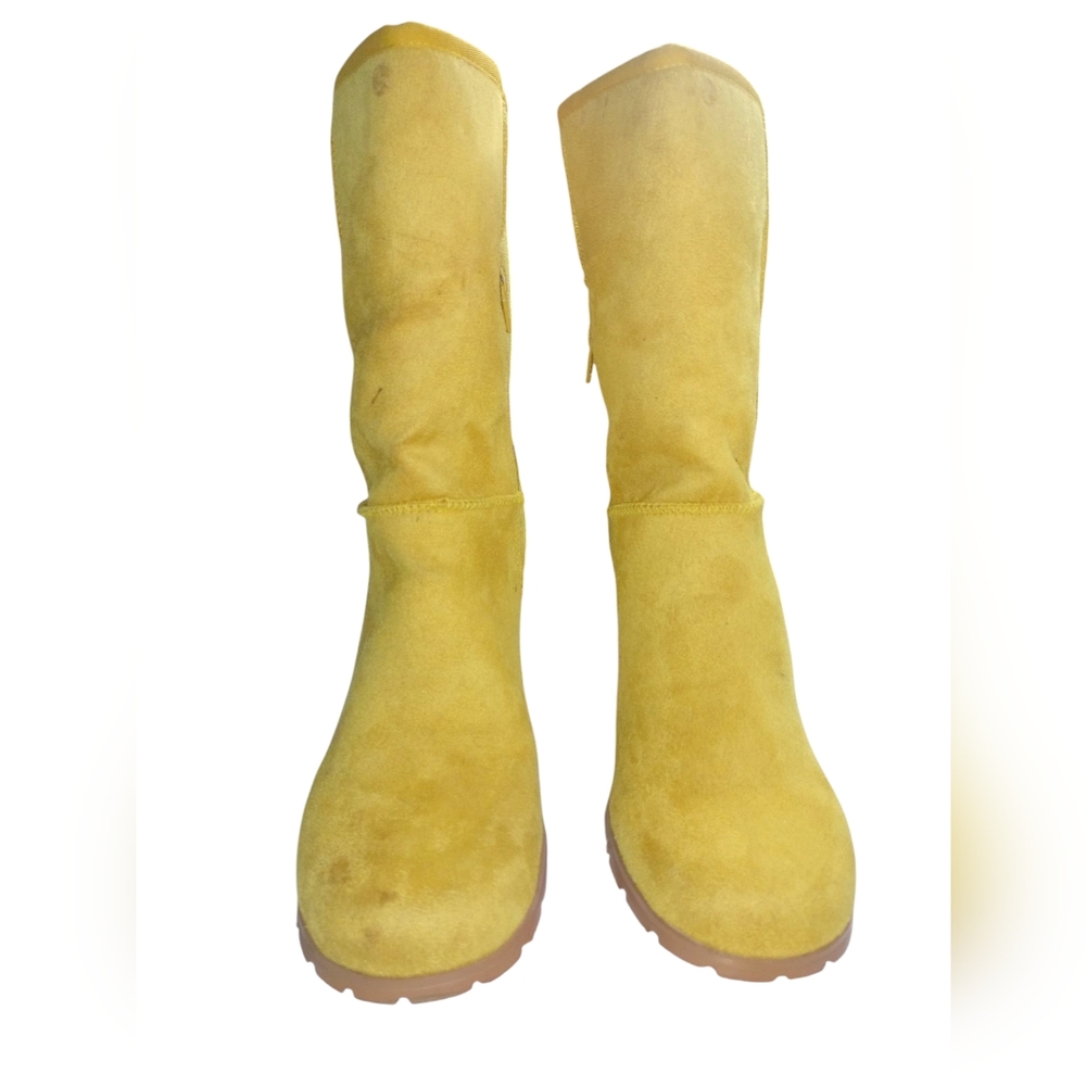 BAMBOO Yellow Heeled Boots Sleek Suede